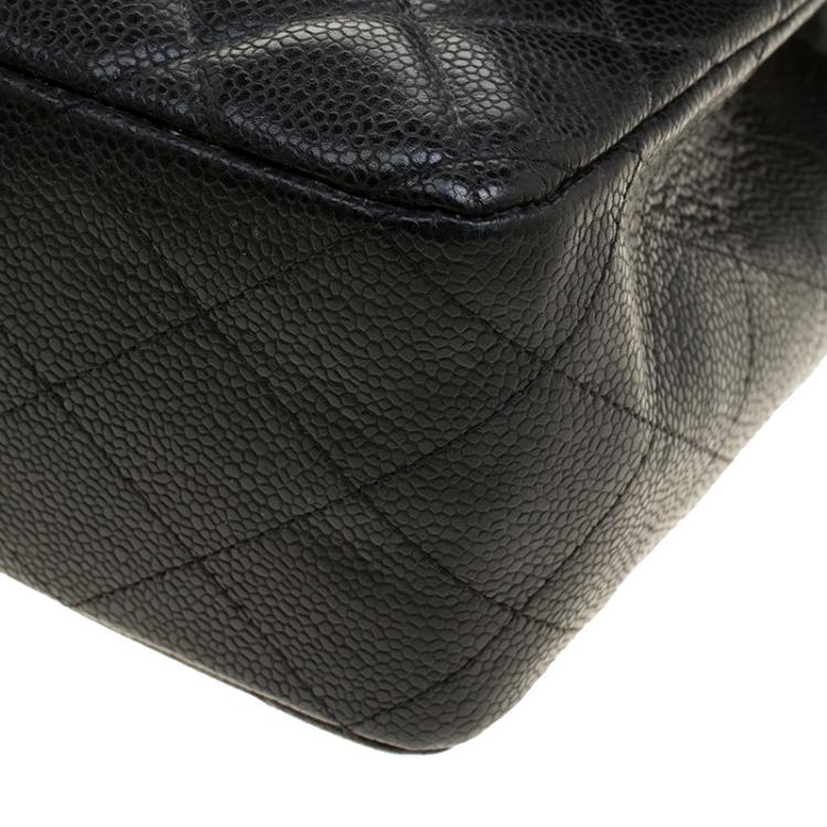 Pre Owned Chanel Black Quilted Leather Jumbo Classic Single Flap Bag