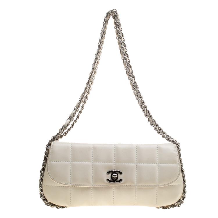 Chanel White Square Quilted Leather East West Baguette Flap Bag Chanel |  The Luxury Closet