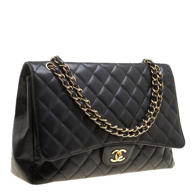 Pre Owned Chanel Black Quilted Leather Maxi Classic Single Flap Bag