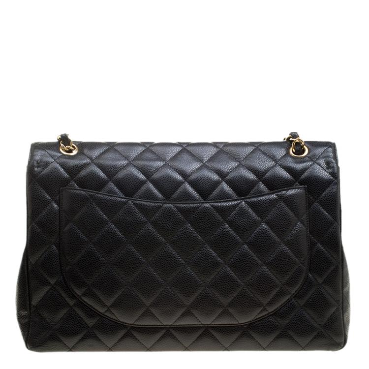 Pre Owned Chanel Black Quilted Leather Maxi Classic Single Flap Bag