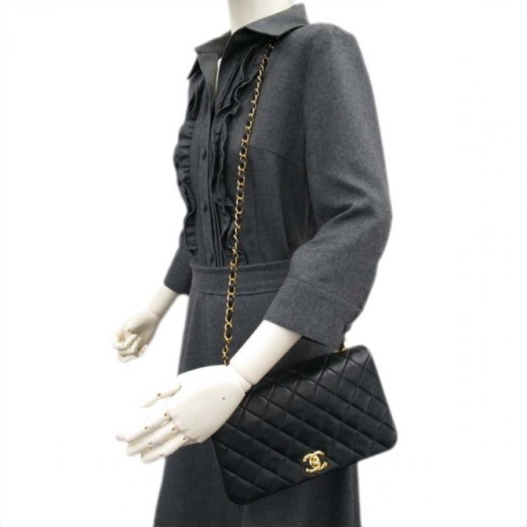 Chanel Black Lambskin Single Flap Shoulder Bag Chanel