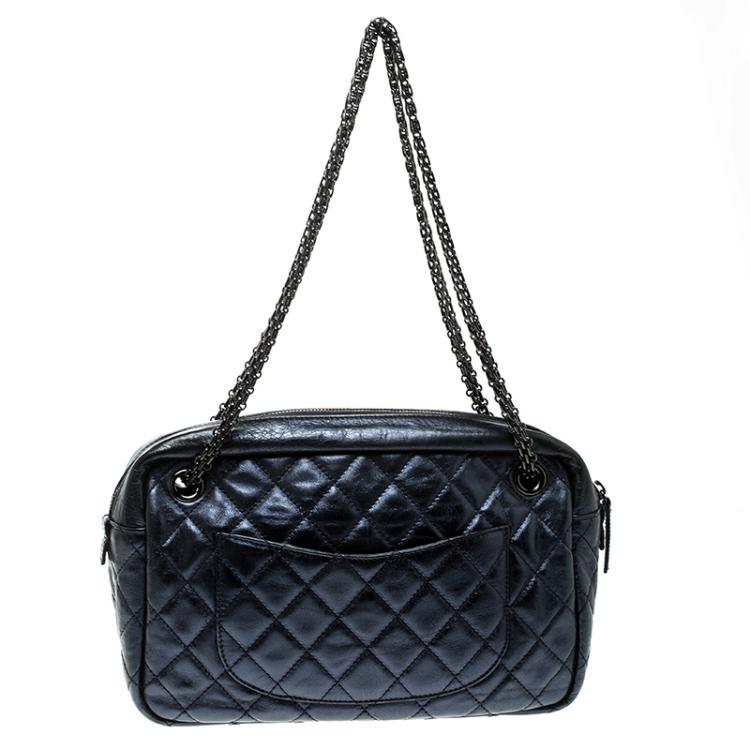Pre Owned Chanel Metallic Blue Quilted Leather Medium Reissue Camera Bag