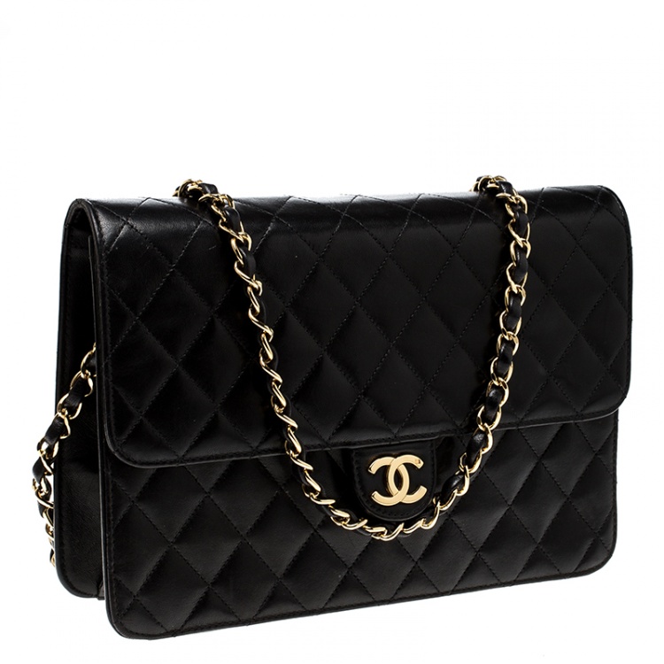 Pre Owned Chanel Black Quilted Leather Medium Vintage Classic Single Flap Bag