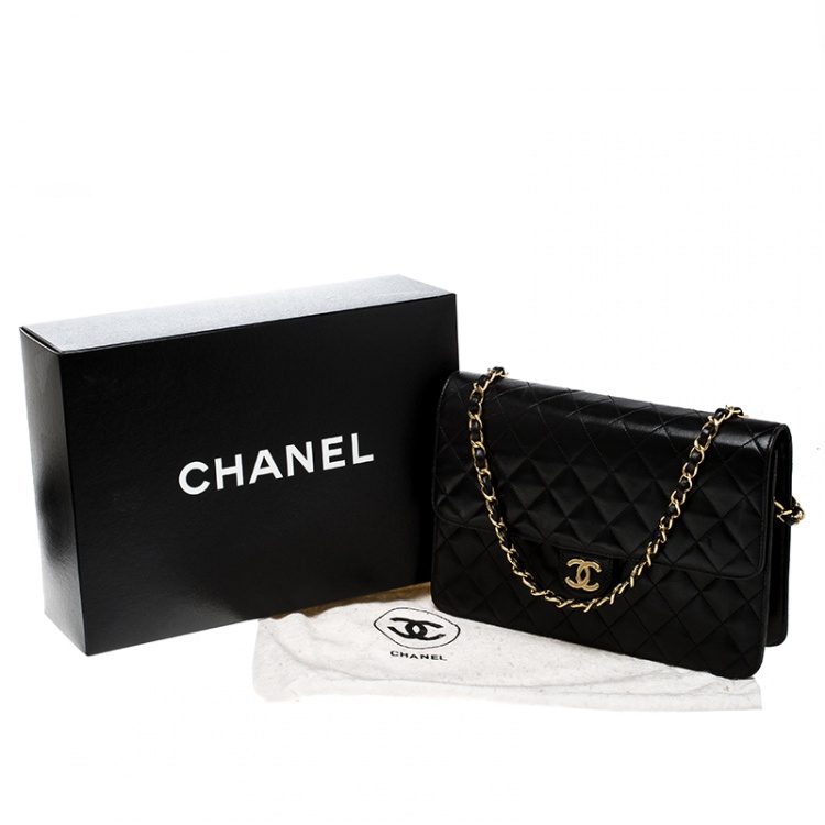 Pre Owned Chanel Black Quilted Leather Medium Vintage Classic Single Flap Bag