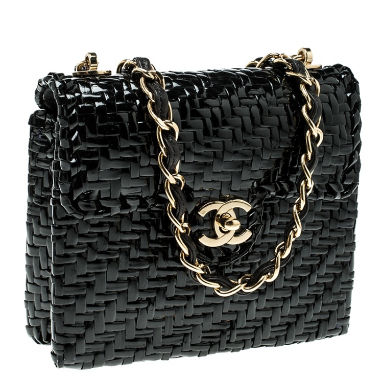 Pre Owned Chanel Black Glazed Wicker Mini Vintage Flap Bag