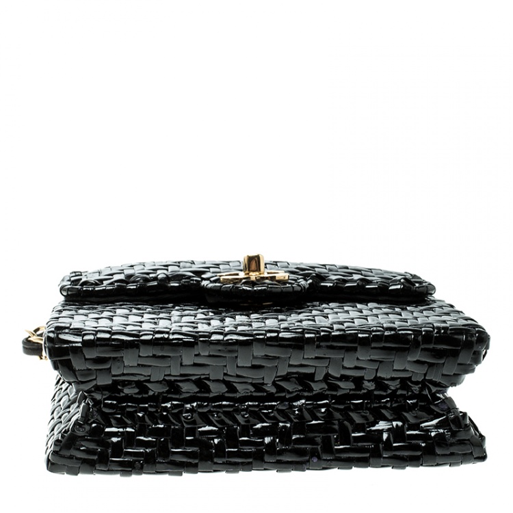 Pre Owned Chanel Black Glazed Wicker Mini Vintage Flap Bag