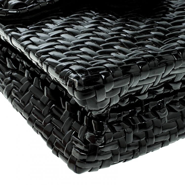 Pre Owned Chanel Black Glazed Wicker Mini Vintage Flap Bag