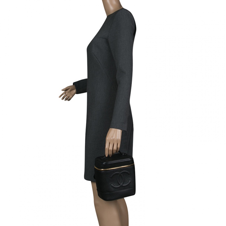 Pre Owned Chanel Black Caviar Leather Vanity Case
