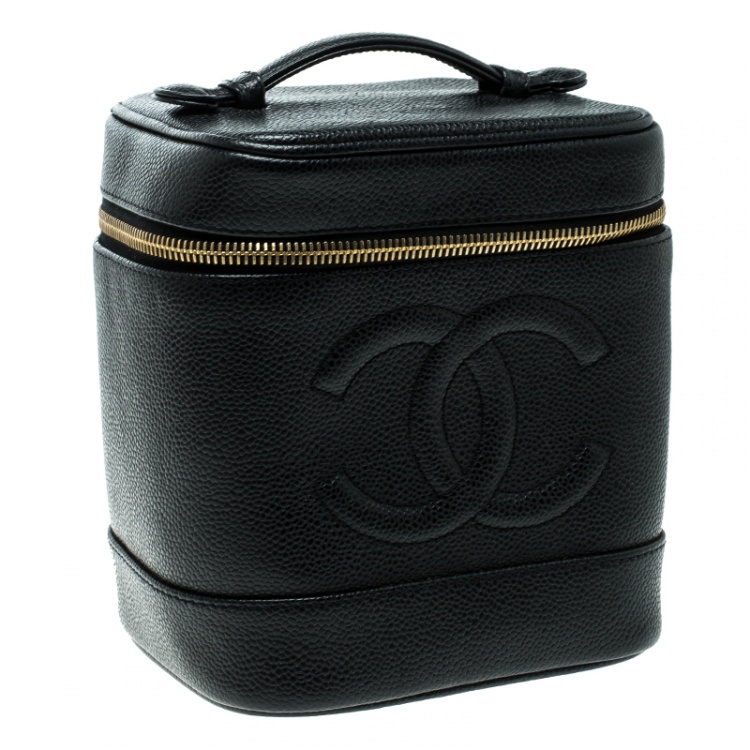 Pre Owned Chanel Black Caviar Leather Vanity Case