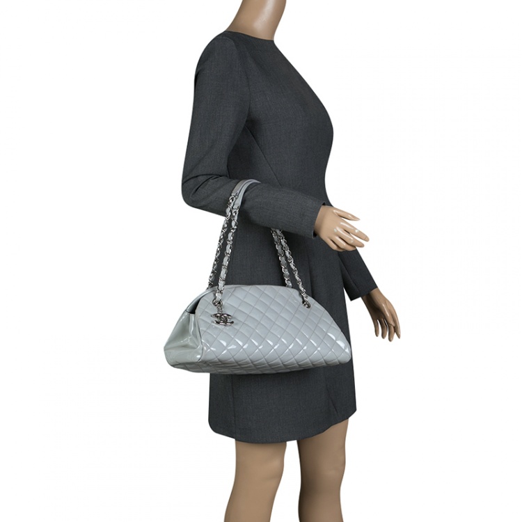 Pre Owned Chanel Light Grey Quilted Leather Just Mademoiselle Bowling Bag