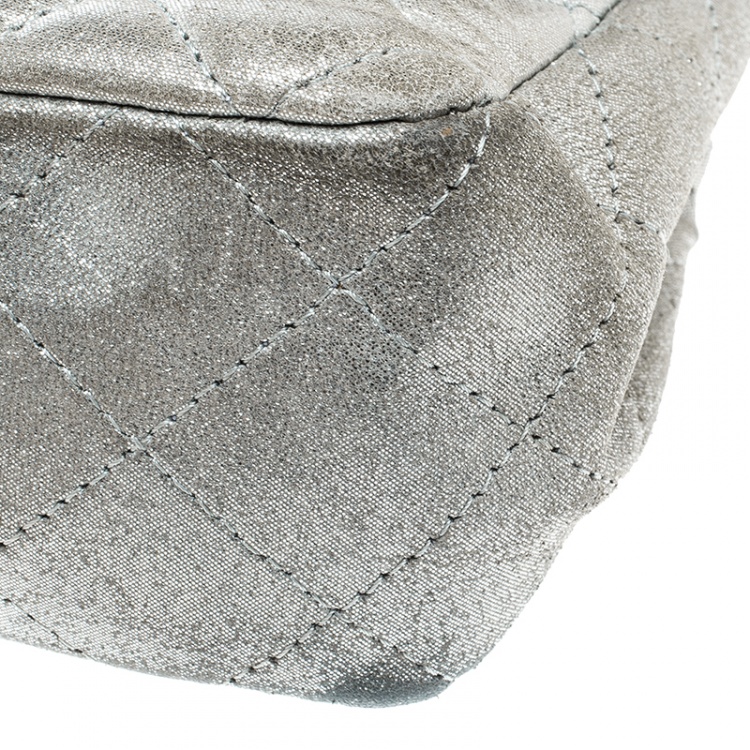 Pre Owned Chanel Silver Quilted Leather New Mini Classic Single Flap Bag