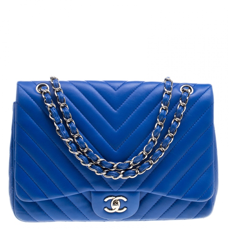 Chanel Blue Chevron Quilted Leather Jumbo Classic Flap Bag Chanel | The  Luxury Closet