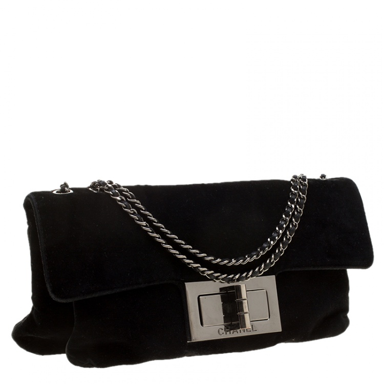 Pre Owned Chanel Black Velvet Giant Reissue Flap Shoulder Bag