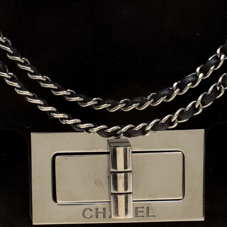 Pre Owned Chanel Black Velvet Giant Reissue Flap Shoulder Bag