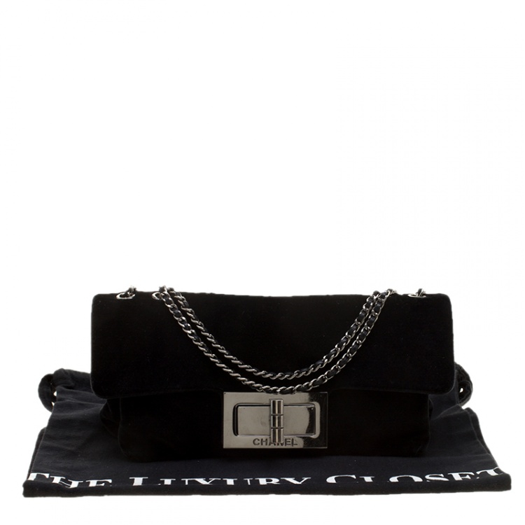 Pre Owned Chanel Black Velvet Giant Reissue Flap Shoulder Bag