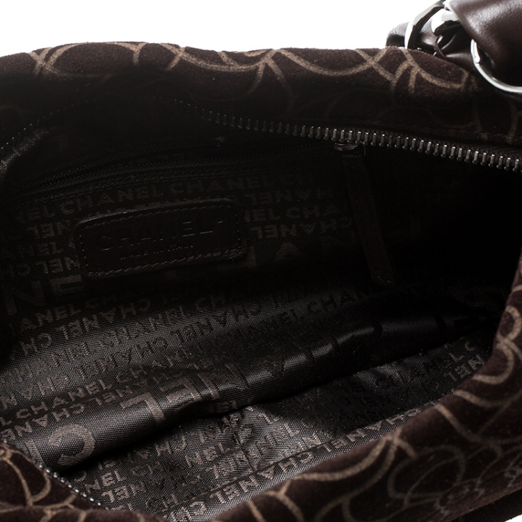 Pre Owned Chanel Brown Suede Camellia Embossed Hobo