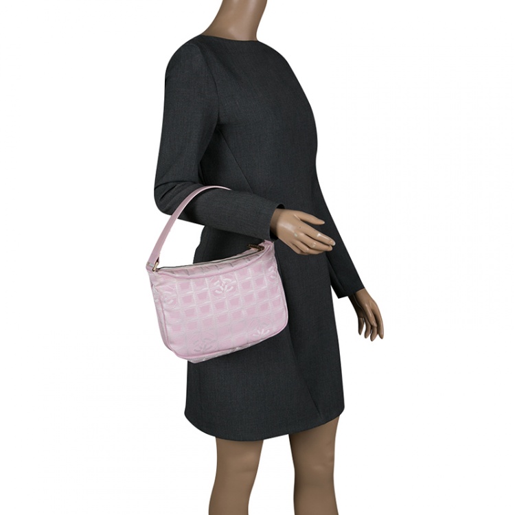 Pre Owned Chanel Pink Nylon Travel Line Hobo