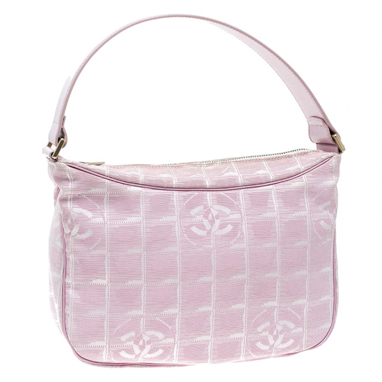 Pre Owned Chanel Pink Nylon Travel Line Hobo