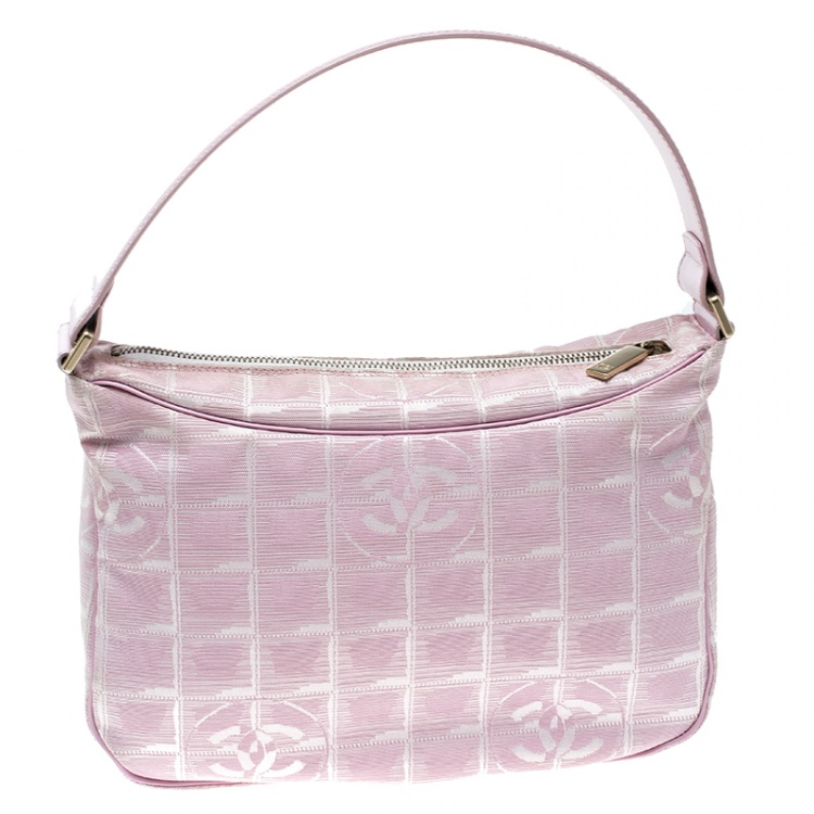 Pre Owned Chanel Pink Nylon Travel Line Hobo