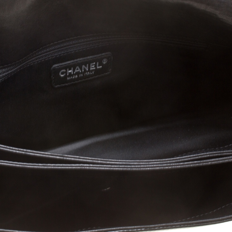Pre Owned Chanel Black Patent Leather Camellia Accordion 3 Classic Flap Bag