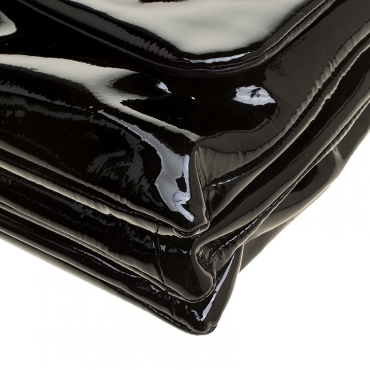 Pre Owned Chanel Black Patent Leather Camellia Accordion 3 Classic Flap Bag