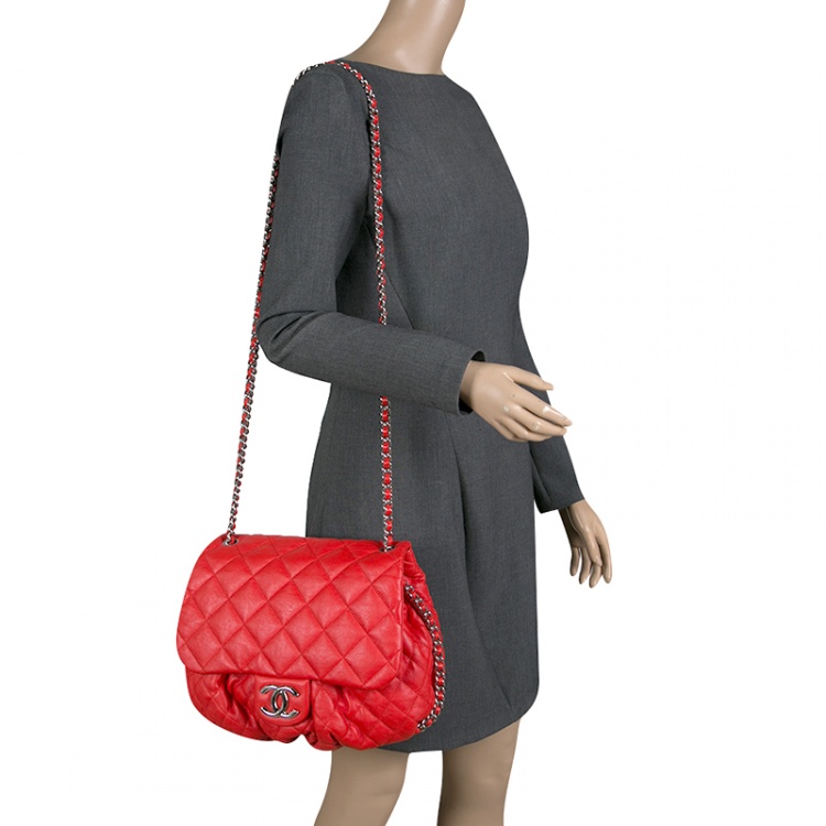 Chanel Red Quilted Leather Chain Around Shoulder Bag Chanel