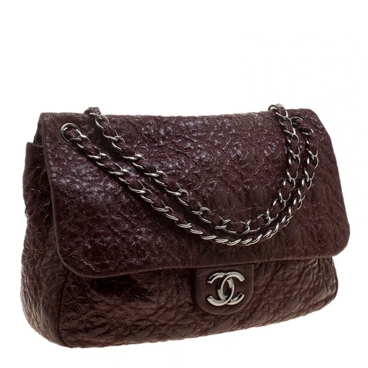 Pre Owned Chanel Burgundy Patent Leather Rock in Moscow Jumbo Classic Flap Bag