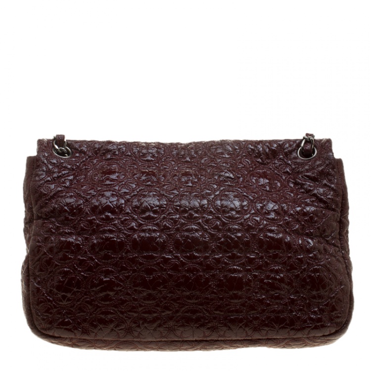 Pre Owned Chanel Burgundy Patent Leather Rock in Moscow Jumbo Classic Flap Bag