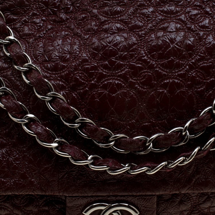 Pre Owned Chanel Burgundy Patent Leather Rock in Moscow Jumbo Classic Flap Bag