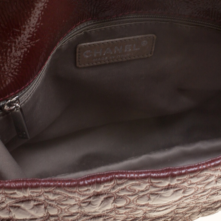Pre Owned Chanel Burgundy Patent Leather Rock in Moscow Jumbo Classic Flap Bag