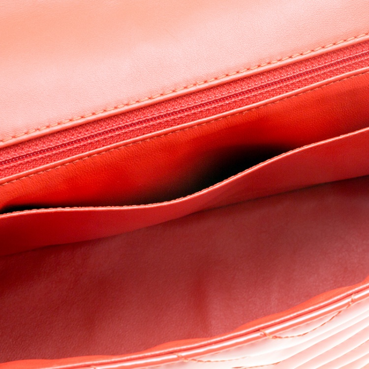 Pre Owned Chanel Coral Quilted Patent Leather Chevron Jumbo Classic Flap Bag