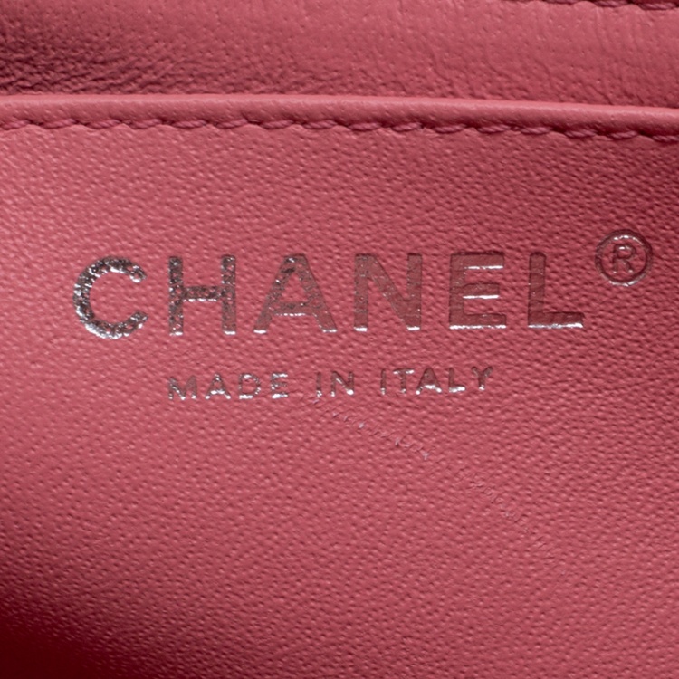 Pre Owned Chanel Peach Pink Quilted Patent Leather Chevron Jumbo Classic Flap Bag