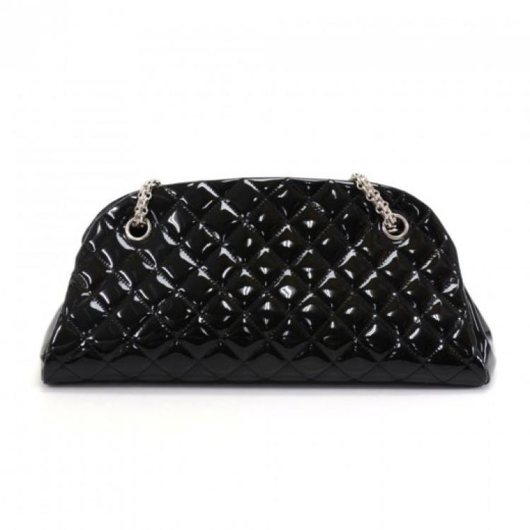 Pre Owned Chanel Black Quilted Patent Leather Just Mademoiselle Bowling Bag