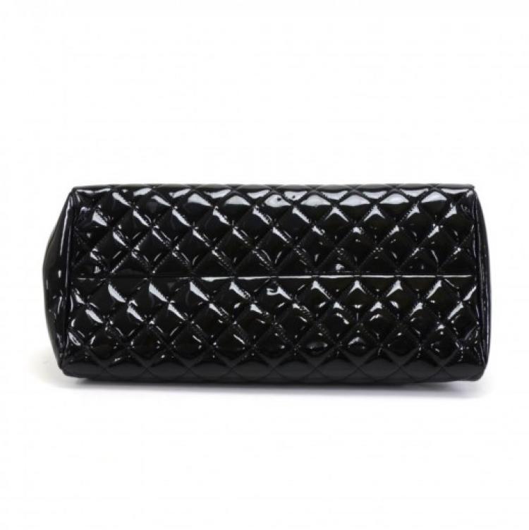 Pre Owned Chanel Black Quilted Patent Leather Just Mademoiselle Bowling Bag