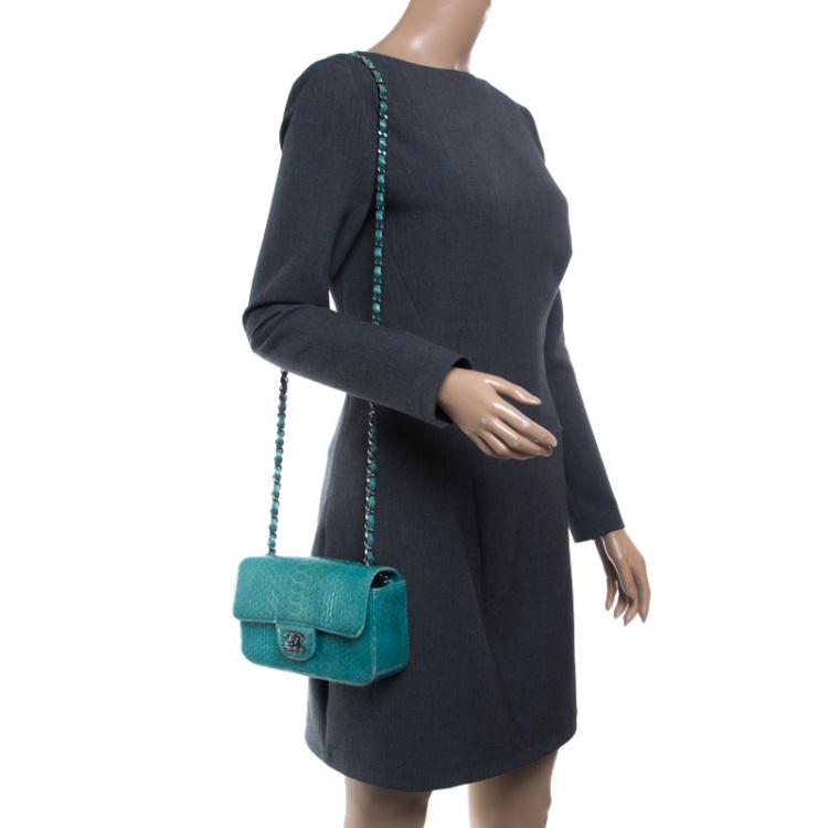 Chanel Turquoise Python New Mini Classic Single Flap Bag Chanel