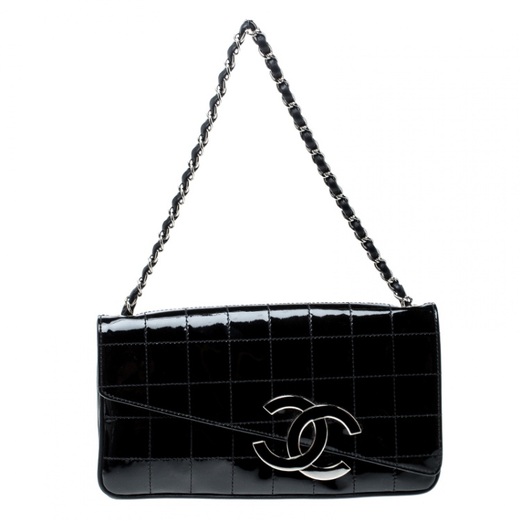 Chanel Black Chocolate Bar Patent Leather CC Logo Chain Clutch Chanel | The  Luxury Closet