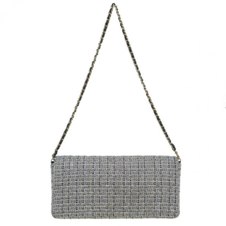 Pre Owned Chanel Black Tweed Quilted East West Flap Bag