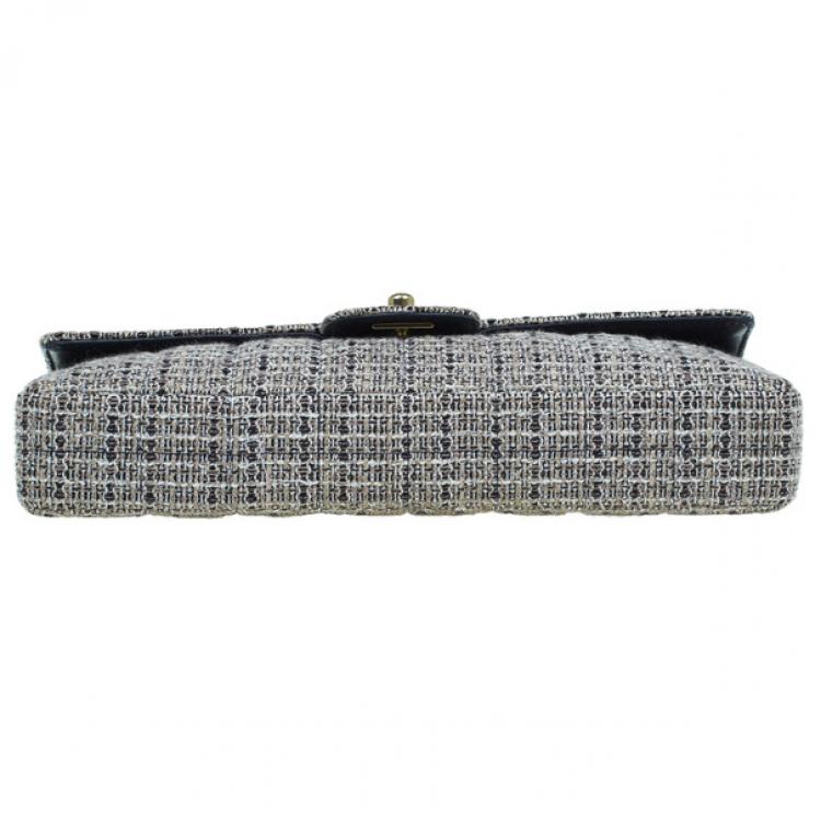 Pre Owned Chanel Black Tweed Quilted East West Flap Bag