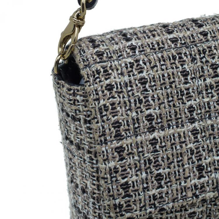 Pre Owned Chanel Black Tweed Quilted East West Flap Bag