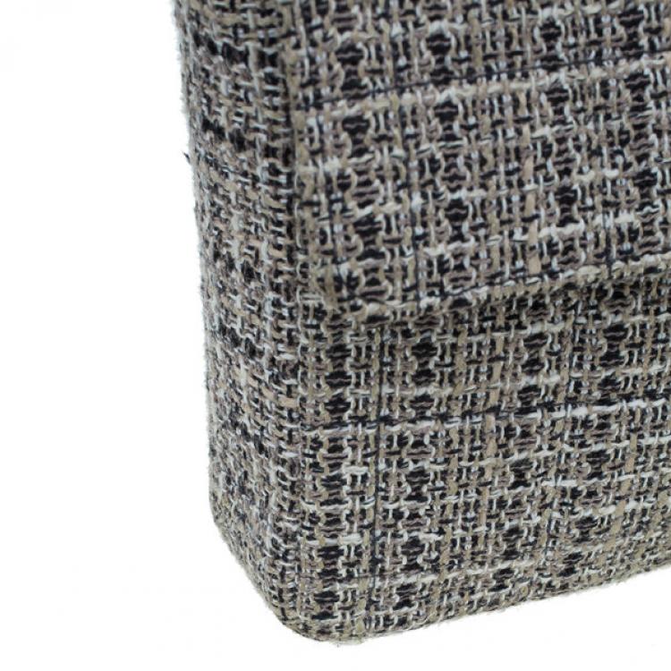 Pre Owned Chanel Black Tweed Quilted East West Flap Bag