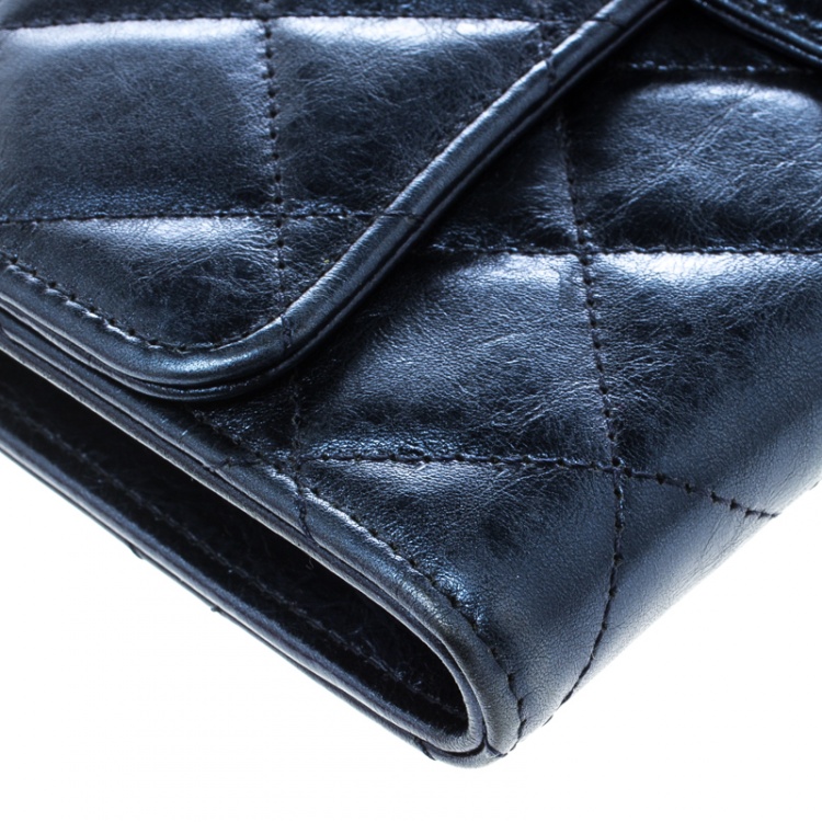 Pre Owned Chanel Metallic Blue Quilted Leather Reissue Trifold Wallet