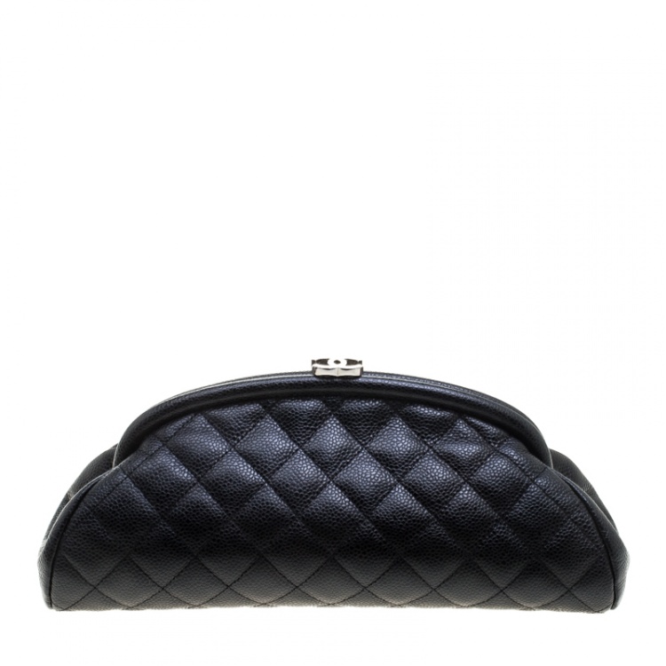 Chanel Black Quilted Caviar Leather Clutch |