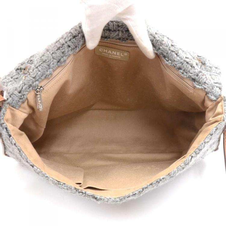 Pre Owned Chanel Two Tone Quilted Wool/Leather Limied Edition Flap Bag