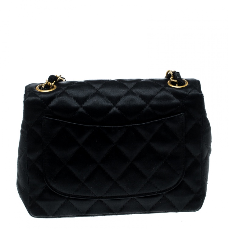 Pre Owned Chanel Black Quilted Satin Mini Vintage Classic Single Flap Bag