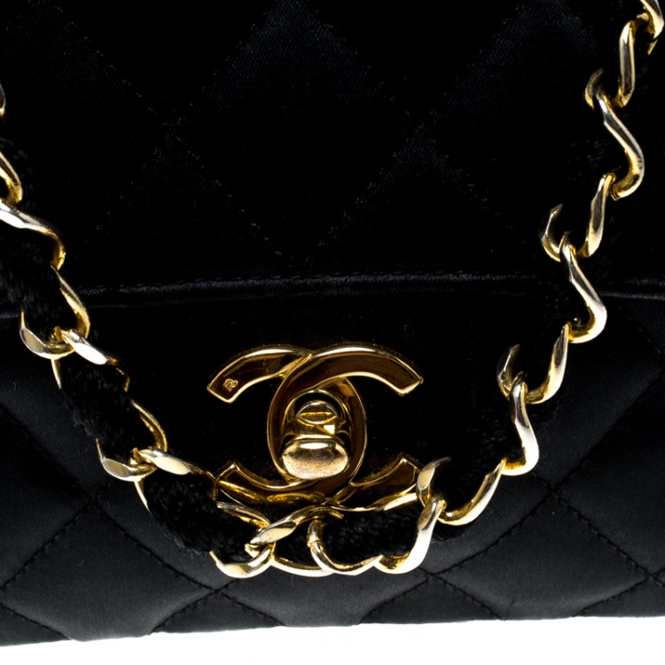 Pre Owned Chanel Black Quilted Satin Mini Vintage Classic Single Flap Bag