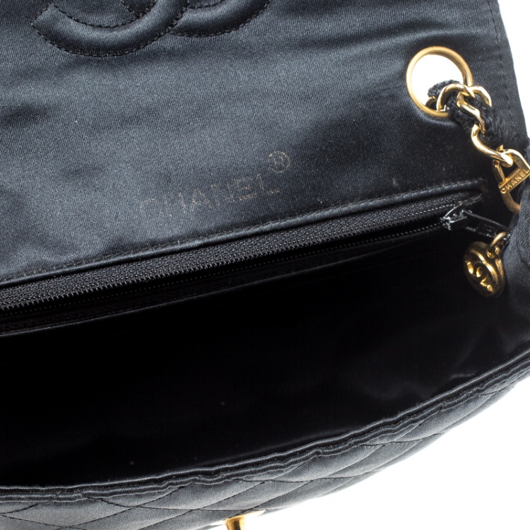 Pre Owned Chanel Black Quilted Satin Mini Vintage Classic Single Flap Bag