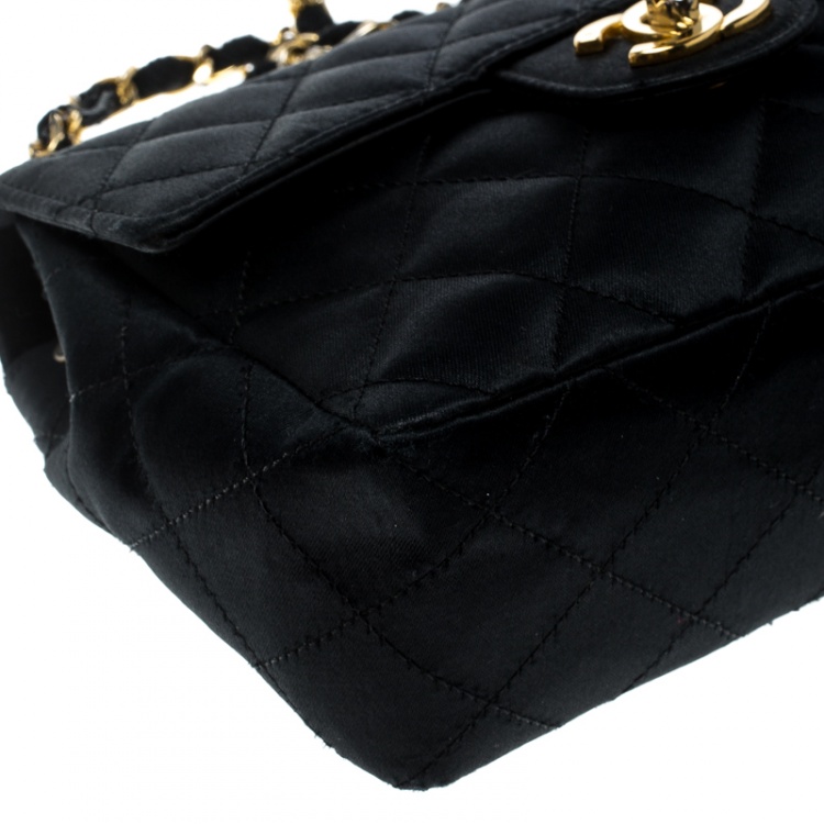 Pre Owned Chanel Black Quilted Satin Mini Vintage Classic Single Flap Bag