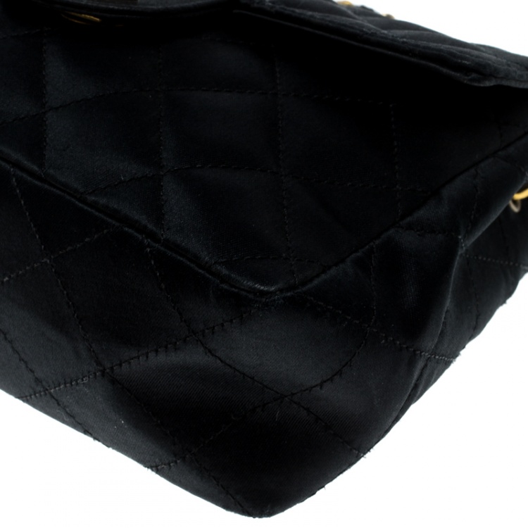 Pre Owned Chanel Black Quilted Satin Mini Vintage Classic Single Flap Bag