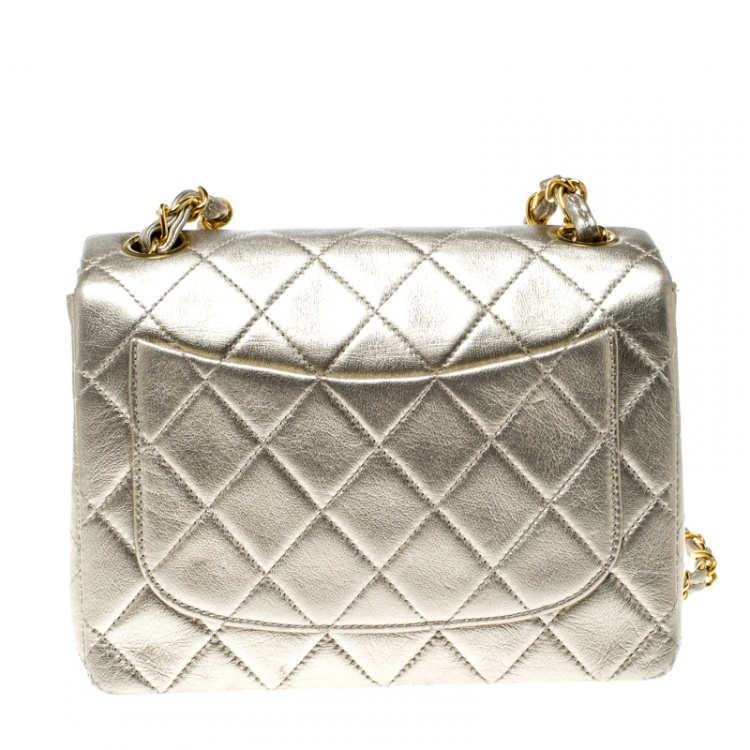 Pre Owned Chanel Light Gold Quilted Leather Mini Vintage Classic Single Flap Bag