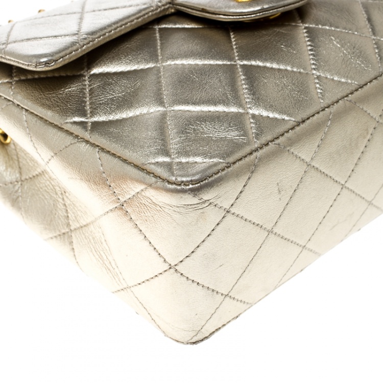 Pre Owned Chanel Light Gold Quilted Leather Mini Vintage Classic Single Flap Bag